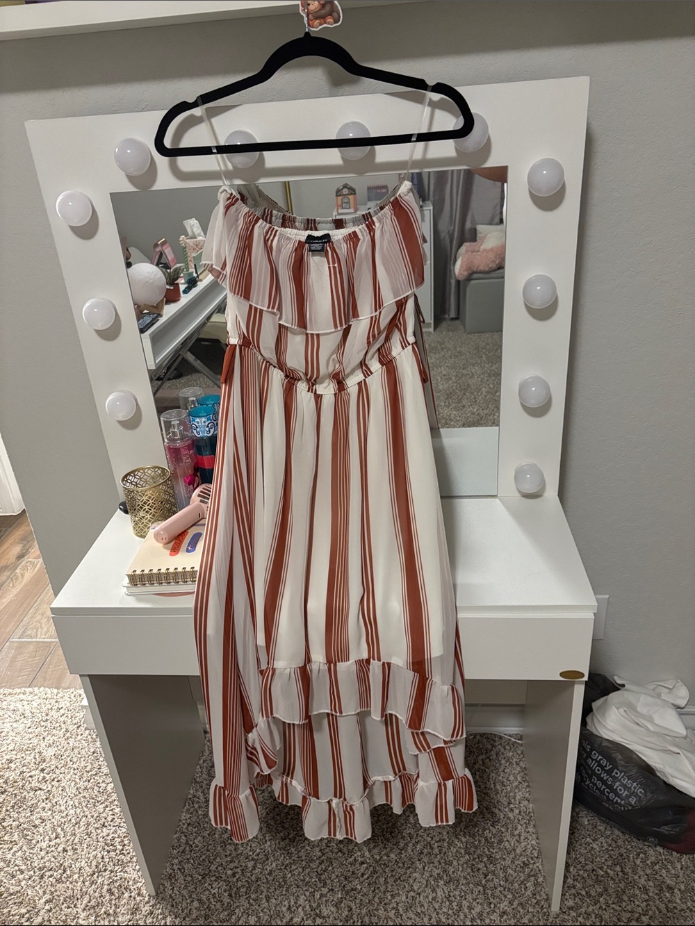 Medium Striped Ruffle Maxi Dress in Cream and Rust